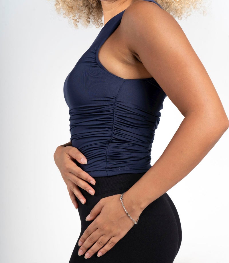 Beyond Women's Navy Cinched sleeveless Top - Image 3